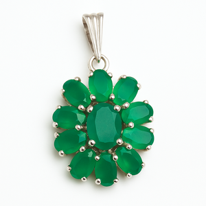 Colgante de Ónice Verde Chapado en Rodio al por Mayor, Plata de Ley 925, Diseño Minimalista Ovalado en Racimo para Mujer - Product Image 2