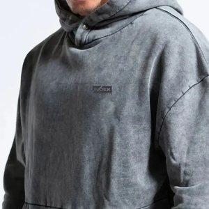 INDEX <b>Men's</b> Hooded Sweatshirt Solid Gray 100% Cotton French Terry Casual Autumn Wear Breathable Regular Fit - Product Image 4