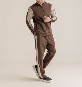 Top Trending Mens 100% Cotton Oversized Brown & Beige Tracksuit Set Unique Solid Soft Cotton Blend Tracksuit Premium Streetwear - Product Image 3