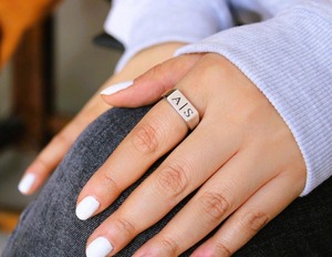 Initial Signet <b>Ring</b> Custom Engraved Pinky Women Sterling Silver Signet <b>Ring</b> 8x15mm Couple <b>Ring</b> Personalized Gift For Women - Product Image 4