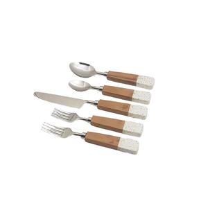 Ensemble de couverts en acier inoxydable de style moderne, manche en bois de mangue en résine bleue, qualité tendance, cinq pièces, cuillère, fourchette, couteau - Product Image 5