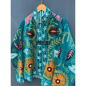 <b>Women's</b> Unisex Short Quilted <b>Velvet</b> Suzani Floral Embroidery <b>Jacket</b> with Cotton Lining Quick Dry Autumn/Winter Party Wear - Product Image 5