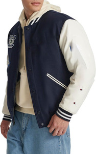 Venta al por mayor OEM personalizado moda americana hombres Varsity chaqueta transpirable lona con mangas de cuero bordado opciones - Product Image 5