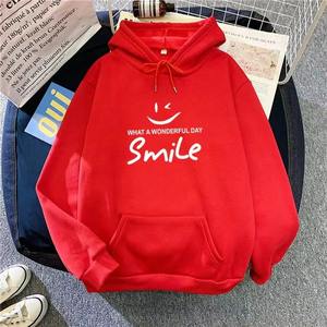 Pull à capuche en velours Smile pour femmes et hommes, taille plus, coupe ample, imprimé lettres, veste d'hiver élégante pour étudiants - Product Image 2