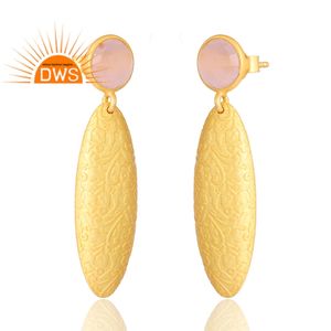 Tendance Design Argent Sterling Plaqué Or 18K Naturel Rose Calcédoine Pierre Précieuse Boucle D'oreille Demi Fine Fabricant De Bijoux - Product Image 3