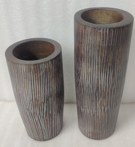 Décoration de maison et jardin artisanale de ferme moderne Grand marron antique vintage 100% indien Mango Wood Vase pots de fleurs et jardinières - Product Image 2