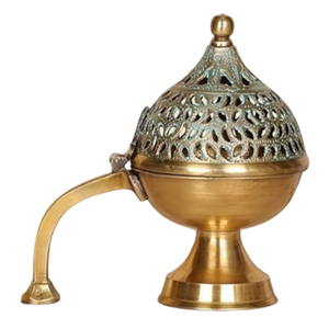 Quemador de Incienso de Latón Puro de Alta Calidad con Grabado y Acabado Pulido, Quemador de Lobán Tradicional de Latón Vintage para Decoración del Hogar - Product Image 1