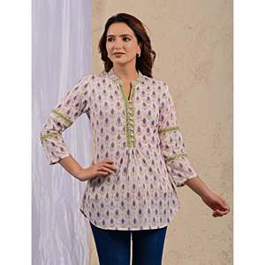 Blusas de Algodón Estampadas Blancas con Botones Frontales - Product Image 4