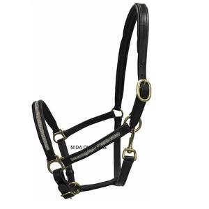 Equipo de caballo acolchado suave anatómico de cuero equino de primera calidad, hebilla de latón Halter estable de muesca superior, diamantes de imitación, marca NIDA - Product Image 1