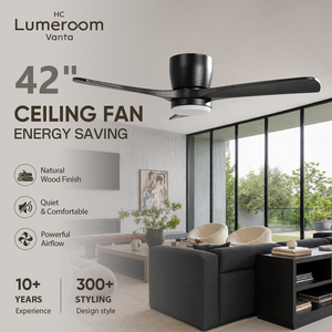 USA In Stock Black 42 Inch Flush Mount <b>Ceiling</b> Fan No <b>Light</b> with 3 Solid Wood Blades Quiet DC Motor <b>Remote</b> <b>Control</b> - Product Image 1