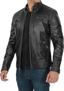 Chaqueta de cuero de lana de cordero para hombre Cafe Racer Style Hot PU con cuello levantado y cierre de cremallera Características personalizadas geniales - Product Image 6
