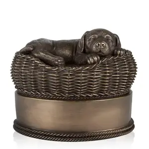 Vente de qualité, cendres pour animaux de compagnie personnalisées, urne commémorative parfaite, grand chien en Bronze dans le panier, urne de crémation, fournisseur en gros