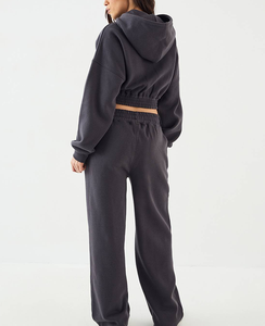 ชุดวอร์มผู้หญิงแบบมีฮู้ดซิป ผ้าโพลีเอสเตอร์ เอวยางยืดสูง ชุดออกกำลังกาย รับผลิตตามแบบ (OEM) ชุดวิ่งออกกำลังกายเนื้อผ้าหนา - Product Image 3