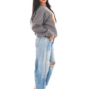 Venta al por mayor personalizado último superventas 100% algodón peso pesado 450 Gsm ajustado cuello redondo mujeres personalizado diseño de diamantes de imitación sudadera - Product Image 5