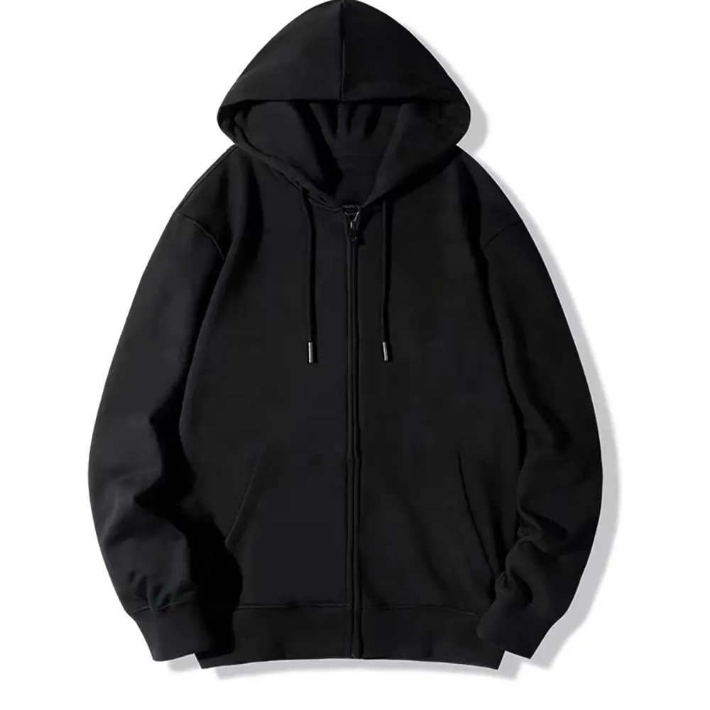 All Season Men's Zip Up Hoodie Customized Black Hooded Sweatshirts Oversized Plus Size Solid Color Men Clothing