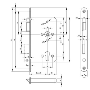 Panic Mortise Lock 1201 with Panic Function E-Rounded Stainless Steel BKS 20/55/72/9mm DIN for Left <b>Storage</b> <b>Lockers</b> - Product Image 3