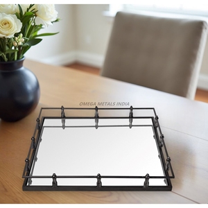 Sleek Black <b>Rectangular</b> Serving Tray with <b>Mirrored</b> Surface and Elegant Handles Perfect for Displaying and Serving Items - Product Image 1