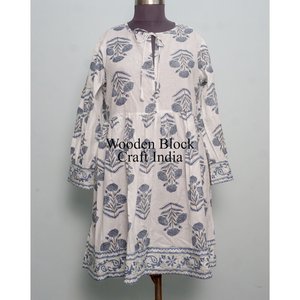 Robe en coton bohème légère pour femmes, imprimé floral fait à la main, motif à blocs, décontractée, pour les fêtes d'été, lavable - Product Image 1