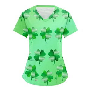 Uniforme d'infirmière contemporain pour femmes hauts St.patrick Day imprimé à manches courtes col en V infirmière gommage Blouse femmes festival série hauts - Product Image 2