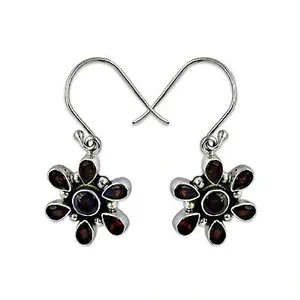 Boucles d'oreilles clous tendance en argent plaqué 925 avec grenat en forme de fleur pour femme, bijoux de fiançailles - Product Image 2