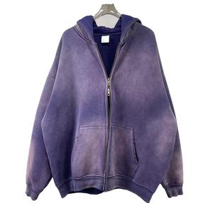 Sudadera con Capucha Estilo Vintage Lavada al Ácido, Secada al Sol, Decolorada por el Sol, Sudadera Extra Grande con Cierre, Gris, Decolorada por el Sol, Lavada al Ácido - Product Image 6