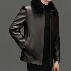 Veste en cuir décontractée pour homme, nouvelle collection automne-hiver, chaude, à col rond amovible, à capuche, écologique, respirante, personnalisable OEM - Product Image 3