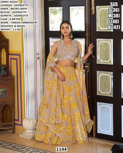 Noor-e-Zyana Natural Embroidery Georgette Floor-Length Yellow <b>Lehenga</b> Choli - Product Image 2