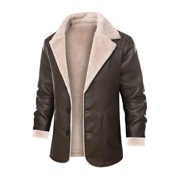 Men Leather Jacket Men Fashion Warm Winter Coat Men's Pu Leather Jacket Lapel Casual Plush Leather Plus Velvet Fur Coat Male
