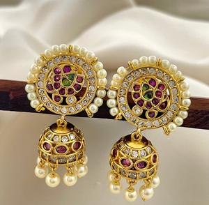 Pendientes de Alta Calidad con Baño de Oro, Estilo Tradicional con Piedras, para Bodas y Festivales, Colección para Mujeres y Niñas - Product Image 1