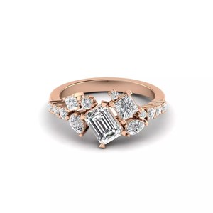 Delicado 14K oro amarillo corte esmeralda laboratorio cultivado racimo Anillo Compromiso aniversario fiesta fina regalo joyería amantes plata esterlina - Product Image 1