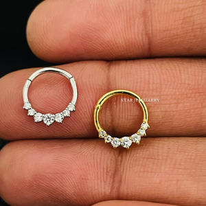 14K Or Massif Véritable Diamant Naturel Trio Pierre Septum Clicker Fine Jewelry. - Product Image 2