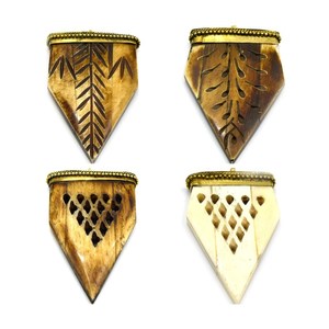 Pendentif en corne de bœuf sculpté à la main avec pierres précieuses pour la fabrication de bijoux DIY, collier, fil d'argent enveloppé - Product Image 1