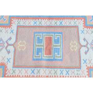 Alfombra Vintage de 3.6x5.2 pies, Alfombra Turca, Alfombra de Lana con Estampado Animal Azul - Product Image 5