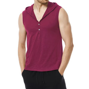 Mens Cotton Tank Top | Sleeveless Hooded T-<b>Shirt</b> | <b>Button</b> <b>Up</b> Gym Vest | Casual Baggy Summer Tee High Elastic Fitness Sportswear - Product Image 5