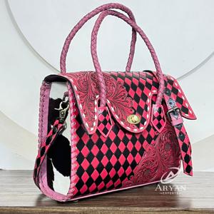 Bolso de Hombro de Cuero con Diseño a Cuadros, Estilo Occidental de Lujo 2026, Bolso Tote Cruzado de Piel de Vaca con Pelo, Nuevo - Product Image 1