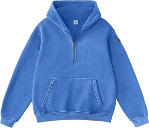 Sweat-shirts à capuche personnalisés avec logo imprimé, demi-zip, nouveaux designs 2026, en molleton mélangé de coton, coupe oversize, streetwear d'hiver - Product Image 3