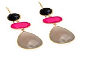 Nouvel arrivage de boucles d'oreilles en argent Sterling 925, calcédoine grise, Fuchsia, calcédoine et Onyx noir, Quartz, pierre précieuse, forme de poire et ovale - Product Image 1