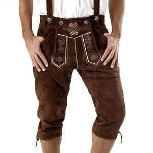 Lederhosen บาวาเรียทันสมัยสำหรับผู้ชาย, กางเกงหนังผูกเอวระบายอากาศลำลอง - Product Image 5