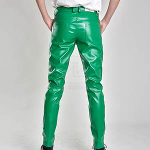 Pantalon en cuir pour homme avec logo personnalisé, service OEM, vêtement décontracté, couleur unie, léger, taille mi-haute, lavage foncé, respirant - Product Image 2