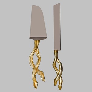 ชุดเซิฟเวอร์เค้กแต่งงานทำจากสแตนเลสพร้อมที่จับทองเหลืองสีเงิน - Product Image 4