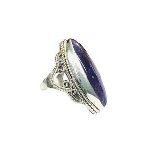Bague de réglage de lunette classique faite à la main en argent sterling 925 avec pierre précieuse d'améthyste naturelle pour fête de mariage unisexe - Product Image 2