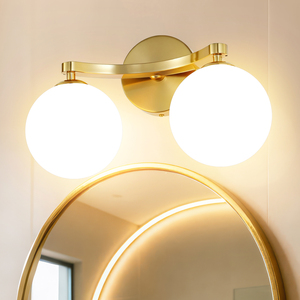 COMBO Applique murale moderne en cuivre avec abat-jour en verre blanc LED 2700K Lumière chaude Montage mural pour salle de bain - Product Image 5