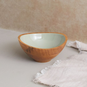 Bol de service en bois de manguier fait à la main, décoratif, motif géométrique floral rose et blanc, écologique, pour la cuisine, décoration de la maison, cadeau - Product Image 2