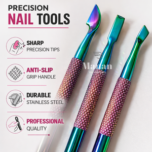 Juego de 3 Piezas de Empujadores de Cutículas de Acero Inoxidable Plateado con Estuche de Cuero, Kit de Herramientas para Manicura y Pedicura - Product Image 4