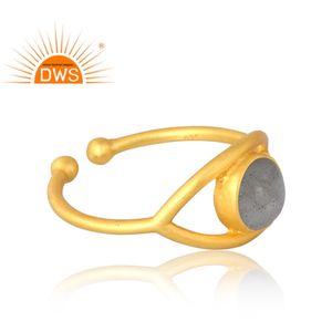 Latest Selling 925 Sterling <b>Silver</b> 18K Gold <b>Plated</b> Natural Labradorite Gemstone Ring Custom Jewelry Manufacturer - Product Image 4