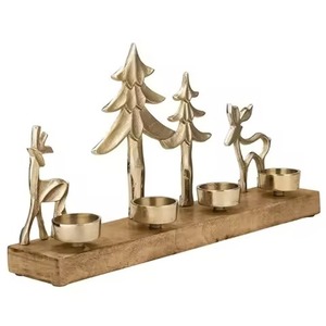 Portavelas de diseño elegante para árbol de Navidad y Reno con base de madera de mango, portavelas decorativo para mesa - Product Image 1