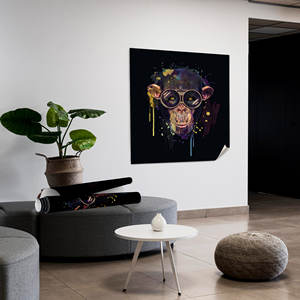 Decoración moderna de pared con diseño de animales: cuadro impreso en lienzo de mono con gafas, lienzo enrollado de 1 pie - Product Image 1