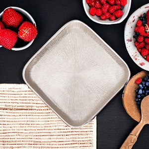 New Design Heavy Duty square Dessert Salad Plate Stainless Steel Plate Metal Food Serving Dishes <b>Breakfast</b> <b>Tray</b> - Product Image 1
