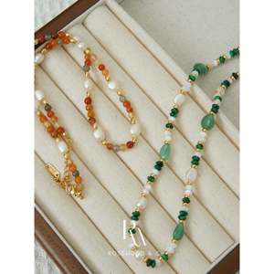 Collana di perle turchesi verdi con catena in oro anti-ossidazione, stile bohémien, regalo per lei - Product Image 5