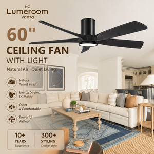 Ventilateur de plafond encastré de 60 pouces avec lumière, 5 pales en bois massif, moteur DC silencieux, télécommande, pour salon - En stock aux États-Unis - Product Image 1